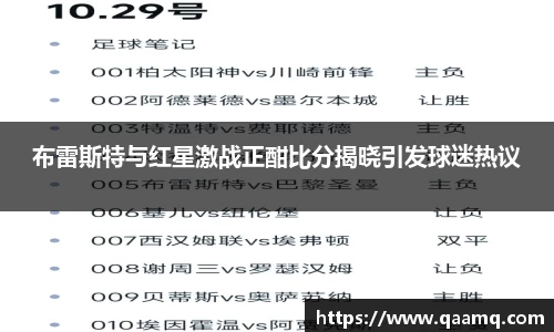 布雷斯特与红星激战正酣比分揭晓引发球迷热议